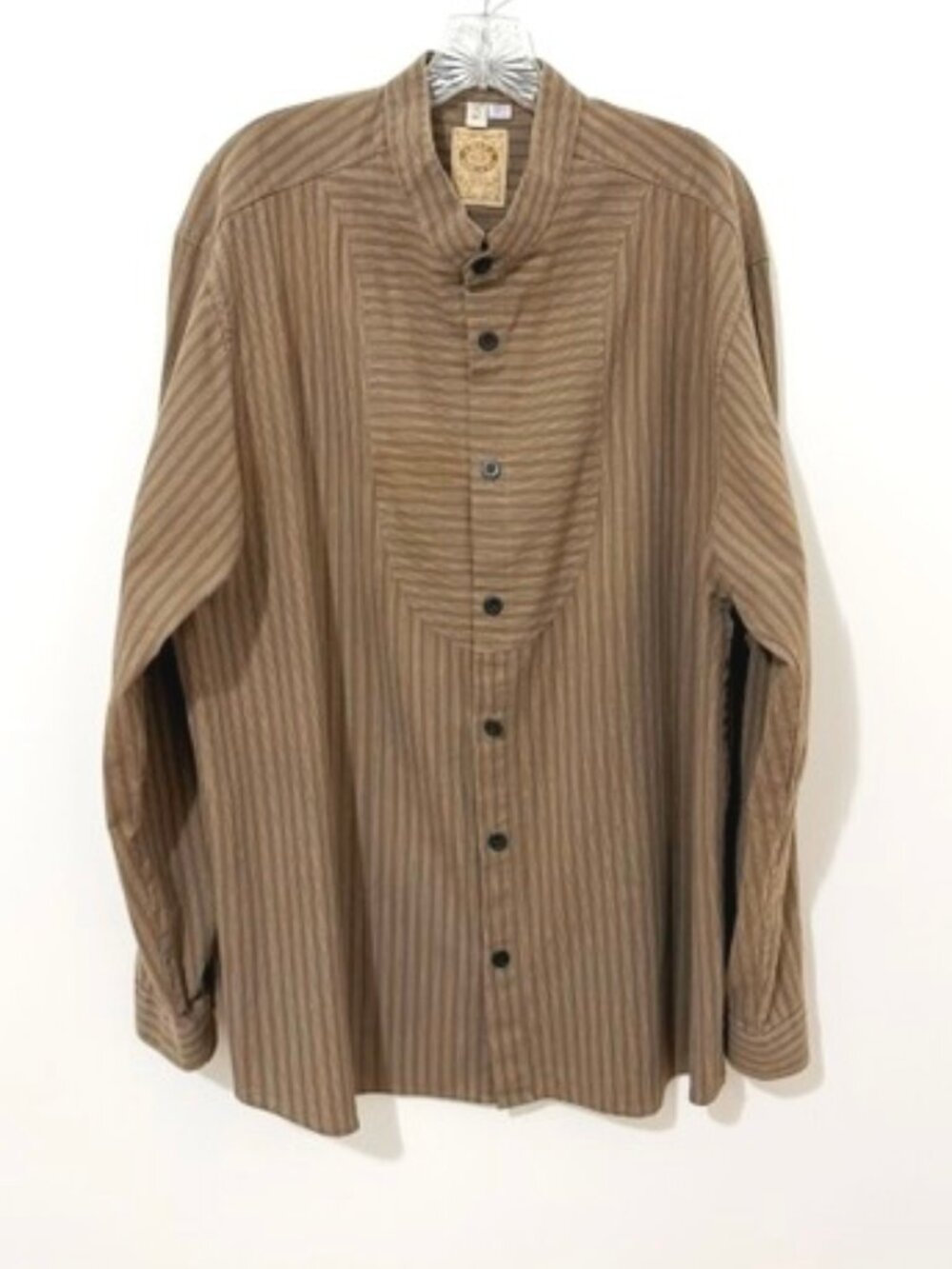 Wah Maker Frontier Clothing Vintage Tan Striped Long Sleeve Button Shirt XL